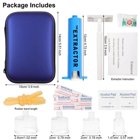 Image showing Snake Bite And Bee Sting First Aid Kit With Venom Extractor Suction Pump For Outdoor Adventures Camping And Hiking Includes Suction Cups Alcohol Pads Bandages Razor Mask And Instruction Card layout.