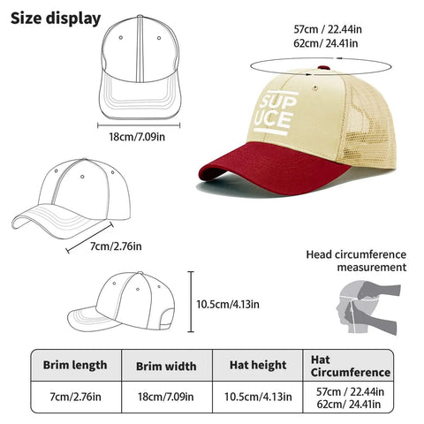 Cool Mens Golf Trucker Cap That Feels Like Air, Vintage Classic Cotton Hat With Breathable Six Eyelet Design shown with size details