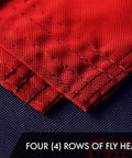 Close-up of four rows of fly hem on a Betsy Ross 1776 Tea Stained Flag 3x5 Ft Crafted With ToughWeave Pro Series Embroidered 420D Polyester.