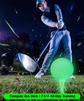 Man playing golf at night with glow-in-the-dark ball and tee from Glow In The Dark Golf Practice Ball Set With 20 Glow Balls And 20 Rubber Tees 42 Point 6 Mm Size For Night Training In Your Backyard Driving Net Charge Under Light No LED Or Batteries Needed For After Sunset Golf Practice