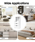 Vertical Bedside Cabinet With Three Drawers And Open Storage Shelf Nightstand End Table For Bedroom White in various room settings