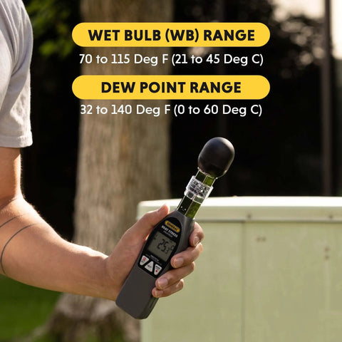 Handheld Heat Stress Monitor With WBGT Globe Temperature And Humidity Readouts For On Job Sites And Gyms in use outdoors