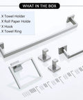 Five Piece Brushed Nickel Towel Bar Set For Modern Bathrooms Stainless Steel Wall Mounted 23.6 Inch Square Hardware Kit