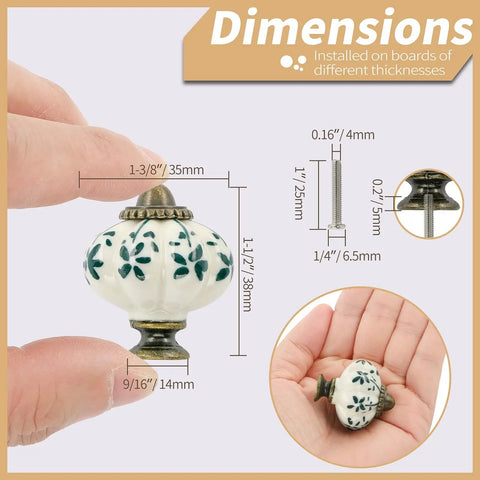 Ivory And Green Ceramic Pumpkin Cabinet Knobs Six Pack Vintage Drawer Pulls With Screws For Antique Dresser Pulls Green Flower Design Perfect For Kitchen Cabinets And Bedroom Dressers Renovations Great For Home Improvement Projects, 35x38mm