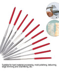 Diamond Needle File Set With Rubber Handles, 10 Pcs 120 Grit Grinding Trimming Files Kit, various shapes with red handles