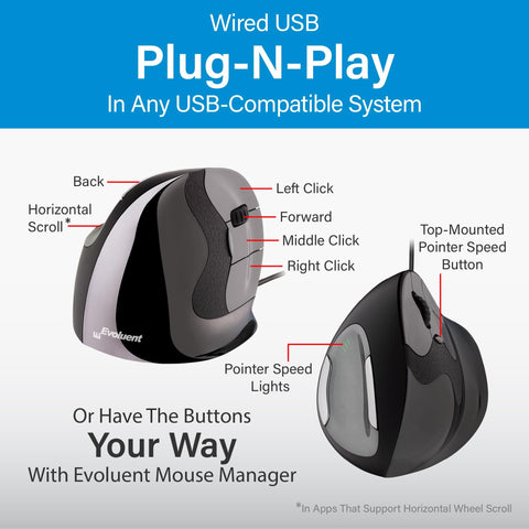 Ergonomic Vertical Mouse For Right Hand Medium Size Wired USB 4 Speed Settings 6 Customizable Buttons Windows Compatible Sculpted For All Day Comfort And Wrist Strain Reduction During Long Work Sessions