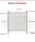 4Ft High Vinyl Privacy Screen Three Panels No Dig Outdoor Fence For Backyard, component list with rails, posts, and metal stakes.