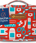 KeepGoing Large Home First Aid Kit for Kids in red patterned zip case; 270-piece with latex-free bandages.