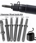 Heavy Duty 7 Piece Pneumatic Air Rivet Hammer Kit With 6 Durable Steel Chisels And Nuts For Smooth Metal Shaping Jobs Perfect For Solid Half Hollow And Hollow Riveting Tasks In Any Workshop Setting, 110mm chisels