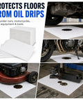150 Pack Oil Absorbent Pads For Oil Spills And Drips, Polypropylene Oil Only Absorbent Sheets in use under vehicles