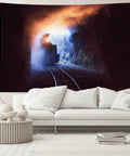 Massive 118x78 Inch Steam Train Tapestry With Wood Burning Locomotive Theme for bedroom with train exiting tunnel