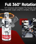 5 Piece One Half Inch Drive Socket Extension Set With Universal Joint For Tight Spaces Auto Repair And Home Improvement Premium Pro Grade Durable Steel Built For Tough Spots And Easy Access, 1/2" universal joint adapter with 360° rotation