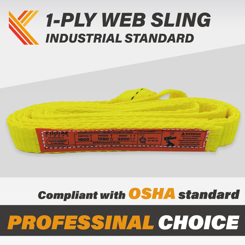 One Inch Webbing Sling Six Foot Lifting Straps Two Pack Heavy Duty Rigging Gear shown folded with safety label visible