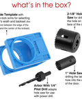 Get That Mortise Done Fast With This Premium Door Lock Installation Kit Featuring Auto Positioning For Precise Scoring And Chiseling On Wooden Doors To Make Your Job Easier. blue ABS guide template, 2-1/8 and 1 inch hole saws