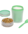Double Wall Insulated Yogurt Container With Spill Proof For Real Lid Green Snack Cup 14 Ounce with granola and spoon