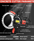 Heavy Duty 12000W Concrete Ring Saw With Two Diamond Blades For Deep Wall Chasing And Cutting Brick Tile Stone Up To 30cm durable electric power tool components.