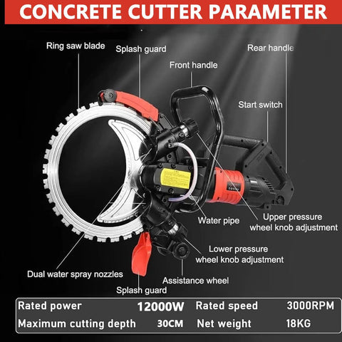 Heavy Duty 12000W Concrete Ring Saw With Two Diamond Blades For Deep Wall Chasing And Cutting Brick Tile Stone Up To 30cm durable electric power tool components.