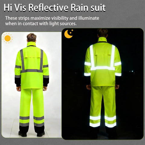 Fly On The Jobsite With This Class 3 Hi Vis Safety Rain Jacket For Men That Straight Up Kicks Rain To The Curb While Keeping You Breathing Easy In Waterproof Reflective Work Gear Built Tough For Construction Seasons