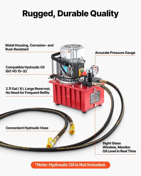 Beefed Up Electric Hydraulic Pump Power Pack 750W 120V 10000 PSI Max 8 LPM Flow Double Acting Unit With Manual Valve Two Point One Gallon Reservoir