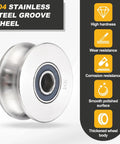 Heavy Duty U Groove Pulley Wheel Forged From Solid 304 Stainless Steel With 10mm Bore 68mm OD And 9.5mm Width showing polished surface and bearing.