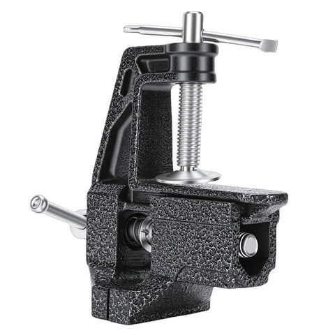 Heavy Duty Portable Table Vise With Rubber Clamps For Secure Golf Club Regripping, tough cast steel mini clamp close-up view.