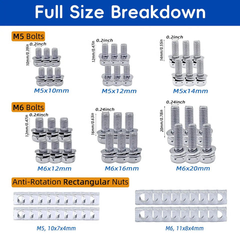 Must Have 72 Piece DIY Friendly Motorcycle Battery Terminal Bolts And Nuts Kit M5 And M6 Stainless Steel with sizes labeled