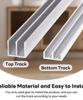 Close-up of Complete Aluminum Sliding Door Track Kit with two upper and two lower tracks, silver finish, for cabinet doors.