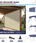Beige 9x31 Sun Shade Sail With Grommets And D Rings For Pergola And Backyard Patio UV Blocking Breathable HDPE Fabric installation