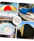 20 Piece TPU Repair Patches for Inflatable Gear and Swim Tents No Fuss Sticky Self Adhesive Transparent Patches for Quick Leak Fixes And Seam Repairs On Boats Pools Rafts And Other Air Cushioned Gear shown with various gear like umbrella, boat cover, lifebuoy, and tent