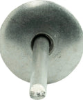 Close-up of the head of a Large Flange Stainless Steel Blind Rivet 3 Sixteenths By One Half Inch Open End 6 To 8 Grip Range 25 Pack Built Tough