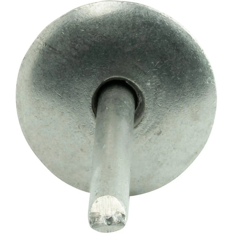 Close-up of the head of a Large Flange Stainless Steel Blind Rivet 3 Sixteenths By One Half Inch Open End 6 To 8 Grip Range 25 Pack Built Tough