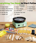 Alldeer mini pottery wheel kit, mint-green metal base with 6-inch turntable and 18 sculpting tools