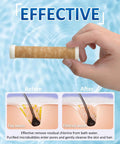 Hand holding filter for High Pressure Rain Shower Head With Filters For Hard Water, showing effect on chlorine removal with diagram
