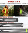 8 Pack Reflective Safety Pendants With Chains For Backpacks, Running And Cycling, showing visibility in dark conditions.