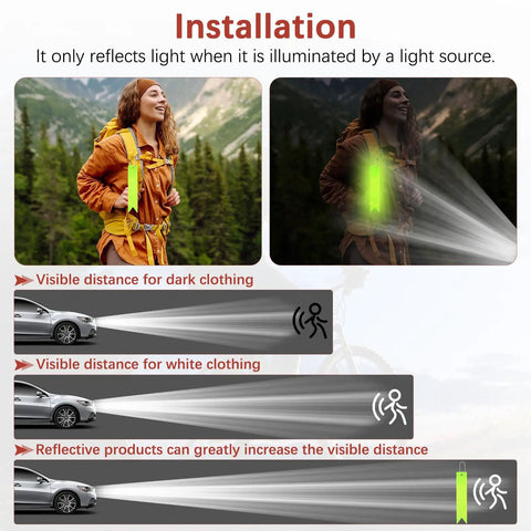 8 Pack Reflective Safety Pendants With Chains For Backpacks, Running And Cycling, showing visibility in dark conditions.