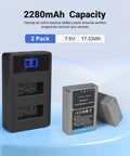 2-Pack BLN-1 Replacement Battery With Dual USB Charger For Olympus OM-D E-M1 E-M5 And Pen E-P5, 2280mAh Li-Ion Battery