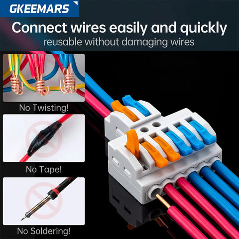 65 Piece Compact Splicing Wire Connectors Kit For AWG 28 To 12, showing quick wiring adapters with flame retardant shell.