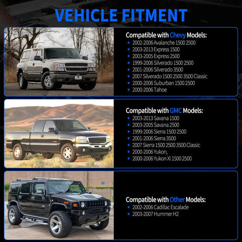 Vehicle fitment chart for Built Tough Front Abs Wheel Speed Sensor Pair Left And Right For Chevy Silverado Tahoe Suburban