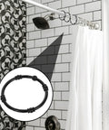 Heavy Duty Zinc Alloy Shower Curtain Rings Set, Black Hanging Hooks With Smooth Glide O Rings on bathroom rod above white curtain