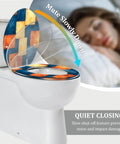Elongated Toilet Seat for Bathroom with colorful design, quiet closing feature, fits standard toilets, 14.5" x 18.5".