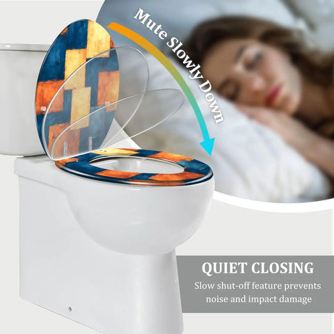 Elongated Toilet Seat for Bathroom with colorful design, quiet closing feature, fits standard toilets, 14.5" x 18.5".