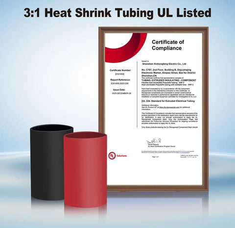 Beefy Heavy Duty Battery Lugs Kit Ten Pack 2 AWG To 3/8 Inch Ring Terminals With 3:1 Heat Shrink Tubing UL certificate image