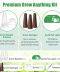 Grow Anything Indoor Hydroponics Kit For Garden Nerds with 12 grow sponges, 36 pod labels, 12 plant baskets domes displayed