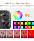 RGB Video Light 360 Degree Full Color Portable Photography Light with display showing settings and color palette