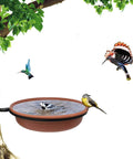 Built Tough Tree Mounted Bird Feeder With Brick Red Bath Tray 8.5 Inch Diameter 1.85 Inch Deep Heavy Duty Iron Finish installed on tree