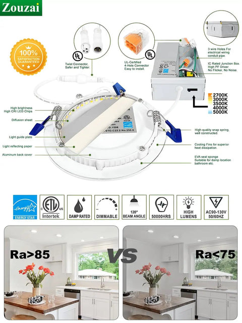 Dang Good Value 12 Pack 4 Inch Led Recessed Ceiling Lights Dimmable Downlights 9W Beats 60W 5Cct Flex White Tuning components and installation details.