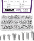 800Pcs Aluminum Rivet Kit M2 M2.5 M3 M4 Half Round Head Solid Knurled Rivets In 6mm 8mm 10mm displayed in a plastic organizer