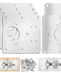 Six Pack Stainless Steel Cabinet Hinge Repair Plates With 36 Self Tapping Screws for Furniture, showing large and small plates