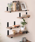Heavy Duty J Lip Shelf Brackets 12 Pack Black Metal Floating Shelf Supports With Mounting Screws Rustic Farmhouse shelves displayed.