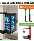 Under Desk PC Mount With Slick No Nonsense Clamp For Standing Workspaces, shown with correct installation on thick legs.